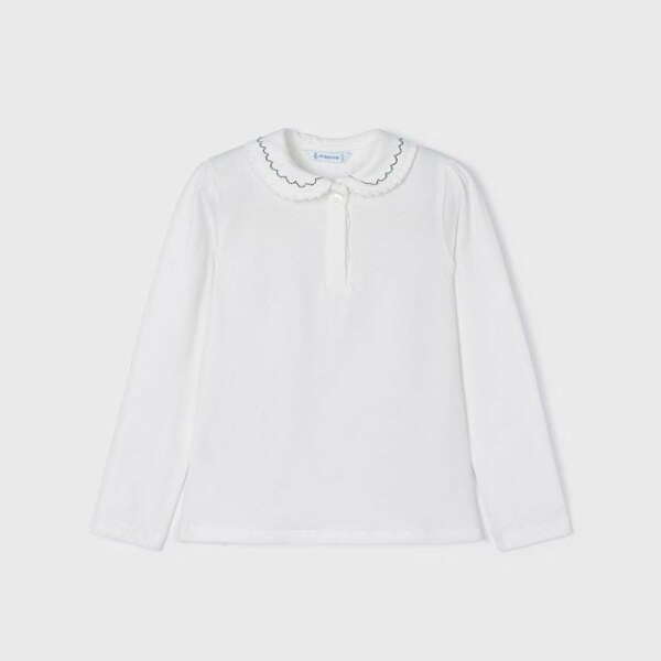 MAYORAL Polo tričko biele s golierom a dlhým rukávom Polo Long Sleeve girl white 131 | Welcomebaby.sk
