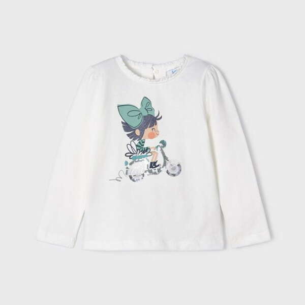 MAYORAL Tričko s dlhým rukávom s postavičkou a motorkou biele Long sleeve tshirt character white 4025 | Welcomebaby.sk