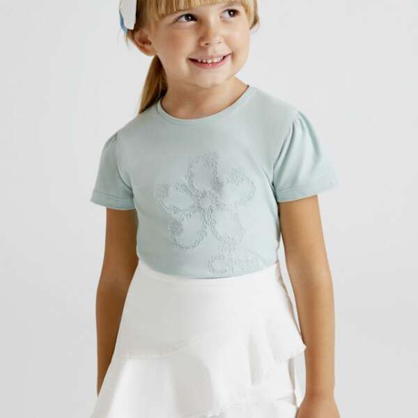 MAYORAL Tričko s potlačou veľký kvet zelené Tshirt with flower jade 3033 | Welcomebaby.sk
