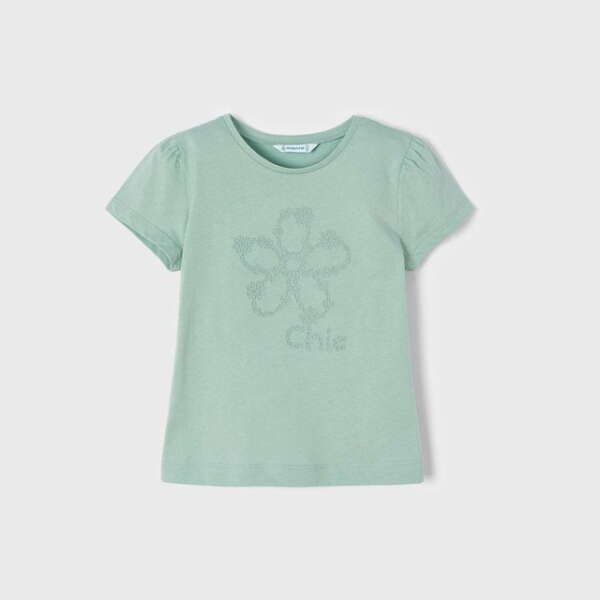 MAYORAL Tričko s potlačou veľký kvet zelené Tshirt with flower jade 3033 | Welcomebaby.sk