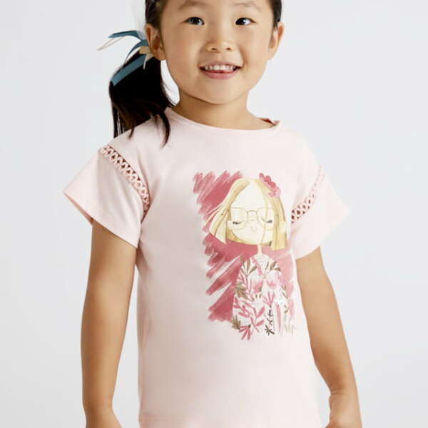 MAYORAL Tričko s postavičkou ružová pastelová Short Sleeves Tshirt pink 3038 | Welcomebaby.sk