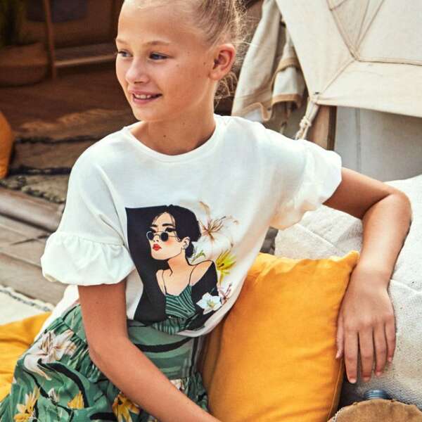 MAYORAL Tričko s potlačou dáma kvet krémové Short sleeves thirt crudo 6025 | Welcomebaby.sk