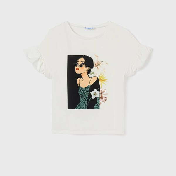 MAYORAL Tričko s potlačou dáma kvet krémové Short sleeves thirt crudo 6025 | Welcomebaby.sk