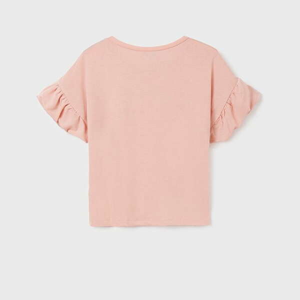 MAYORAL Tričko s tvárou ružové s nazbieranými rukávmi Tshirt short sleeves pastel 6025 | Welcomebaby.sk