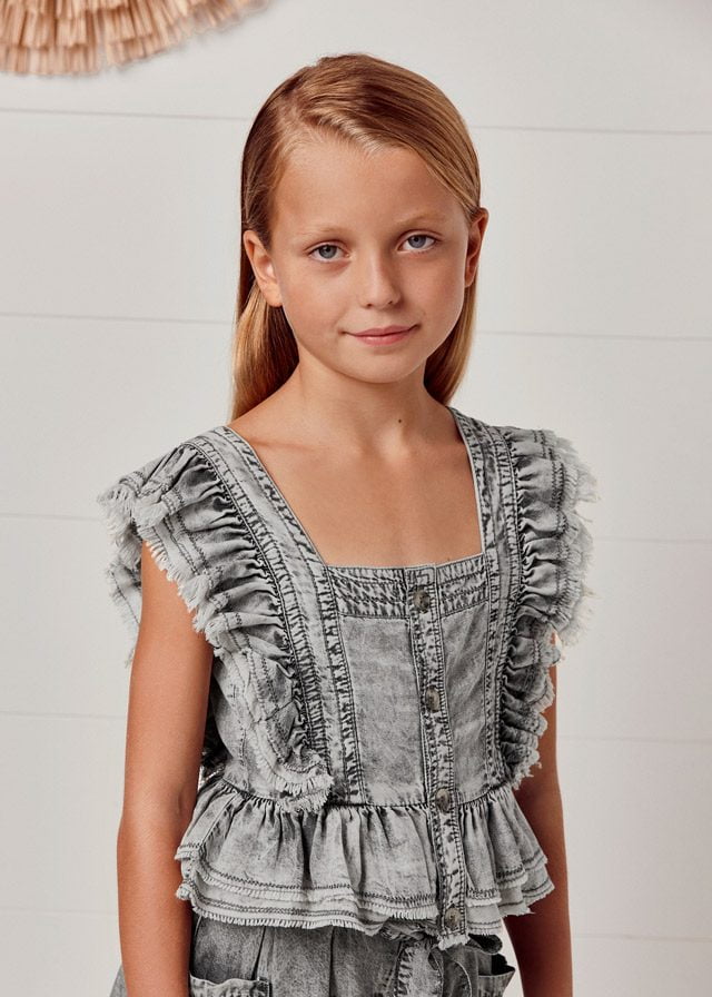 MAYORAL Rifľová blúzka čierna Ruffles blouse black 6124 | Welcomebaby.sk MAYORAL Rifľová blúzka čierna Ruffles blouse black 6124 | Welcomebaby.sk