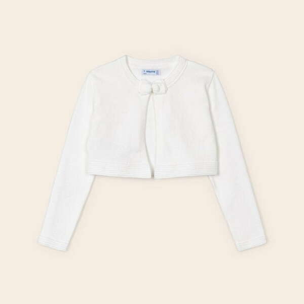 MAYORAL Bolerko biele s mašličkou Basic knitted cardigan white 321 | Welcomebaby.sk