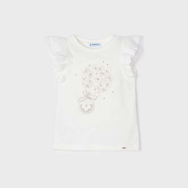 MAYORAL Tričko s volánikmi a kvetinkami biele Tshirt with ruffle with flowers white 3054 | Welcomebaby.sk