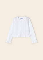 MAYORAL Sveter s jemným vzorom a volánikmi biely Sweater with a delicate pattern and ruffles white 3345 | Welcomebaby.sk