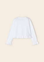 MAYORAL Sveter s jemným vzorom a volánikmi biely Sweater with a delicate pattern and ruffles white 3345 | Welcomebaby.sk