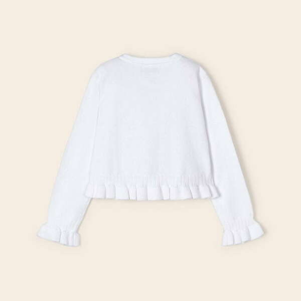 MAYORAL Sveter s jemným vzorom a volánikmi biely Sweater with a delicate pattern and ruffles white 3345 | Welcomebaby.sk