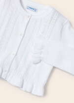 MAYORAL Sveter s jemným vzorom a volánikmi biely Sweater with a delicate pattern and ruffles white 3345 | Welcomebaby.sk