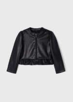 MAYORAL Koženková bunda s volánikom čierna Leatherette jacket black 3437 | Welcomebaby.sk