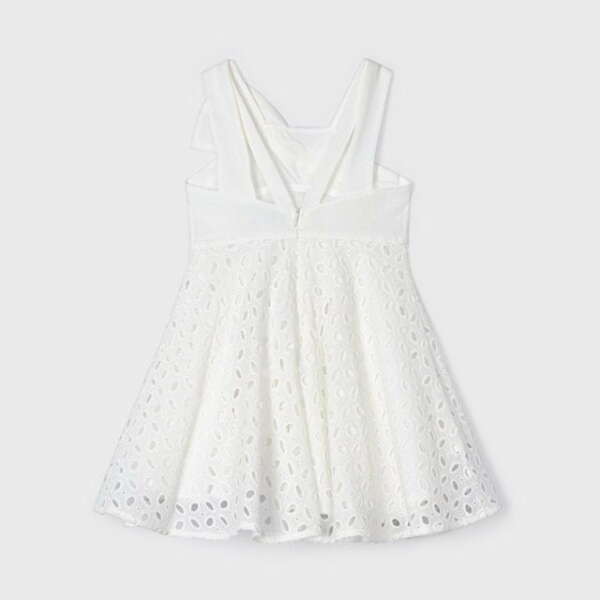 MAYORAL Šaty s mašľou dierované biele Dress with bow white 3916 | Welcomebaby.sk