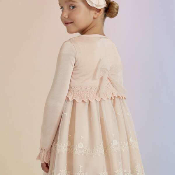 ABEL & LULA Bolerko so vzorom a mašľou broskyňové Bolero with pattern and bow peach 5352 | Welcomebaby.sk