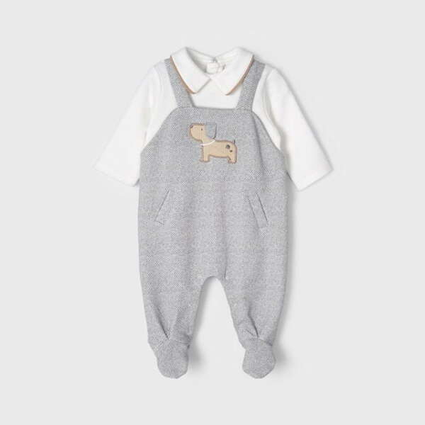 MAYORAL Overal s tričkom sivý Patterned romper newborn 2619 | Welcomebaby.sk