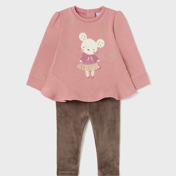 MAYORAL Legíny a tričko set béžový Velvet leggings set beige 2730 | Welcomebaby.sk