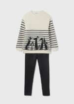 MAYORAL Koženkové legíny s pruhovaným pulóvrom čierne Leggings with stripes top black 7741 | Welcomebaby.sk