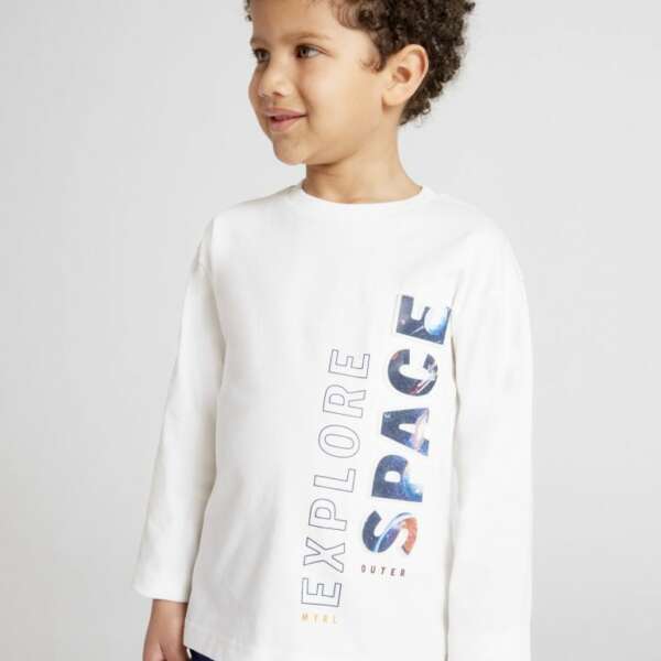 MAYORAL Tričko s dlhým rukávom a nápismi krémové Long sleeved tshirt with inscriptions cream 4003 | Welcomebaby.sk