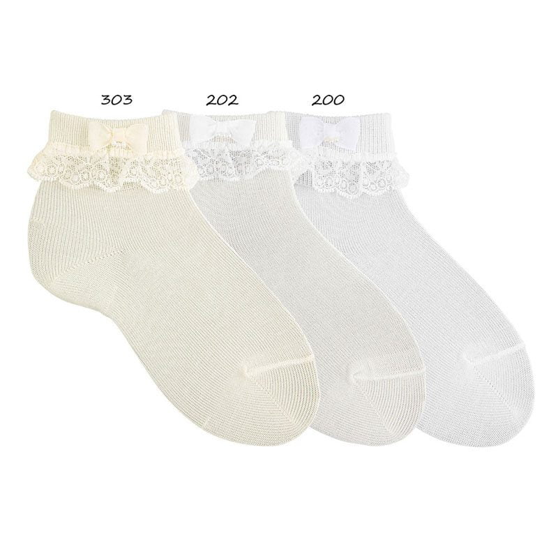 CÓNDOR Ponožky biele s volánom, mašličkou a perlami Socks folded cuff lace bow white 2440 | Welcomebaby.sk CÓNDOR Ponožky biele s volánom, mašličkou a perlami Socks folded cuff lace bow white 2440 | Welcomebaby.sk