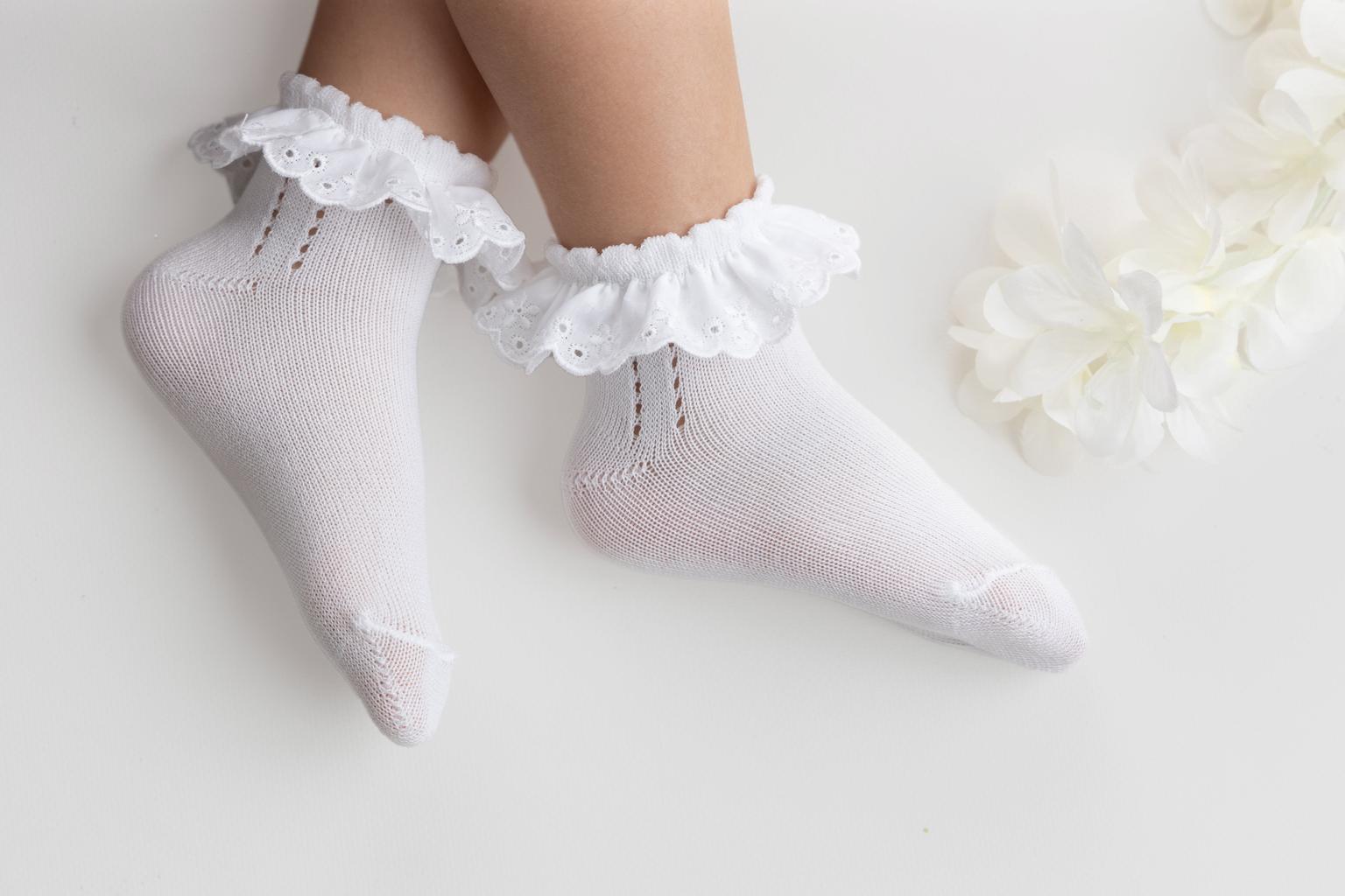MEIA PATA Ponožky biele s volánom Socks english lace 3025S | Welcomebaby.sk