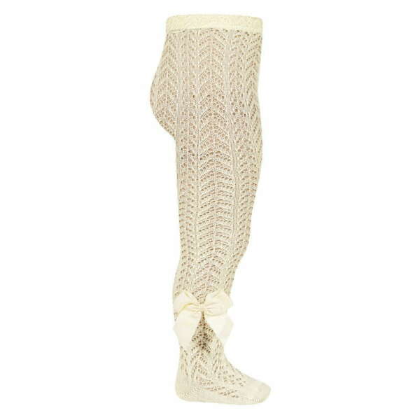 CÓNDOR Háčkované pančuchy s mašľou maslové butter Openwork tights with bow 2530 | Welcomebaby.sk
