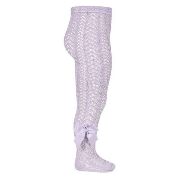 CÓNDOR Háčkované pančuchy s mašľou fialkové Openwork tights with bow mauve 2530 | Welcomebaby.sk
