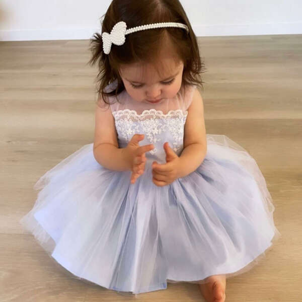 Slávnostné tylové šaty bledomodré s výšivkou Tulle Dress baby blue | Welcomebaby.sk