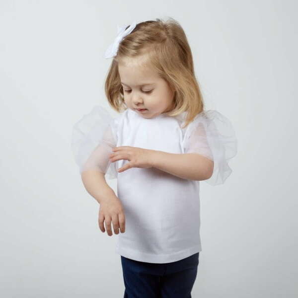 W BABY Tričko s tylovými rukávmi biele Tshirt Tulle Sleeve white | Welcomebaby.sk