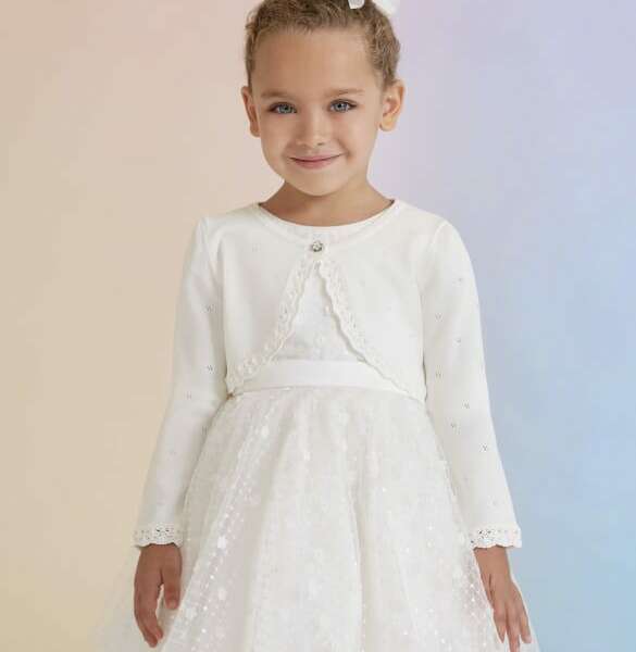 ABEL & LULA Bolerko so vzorom biele Knit Cardigan white 5351 | Welcomebaby.sk