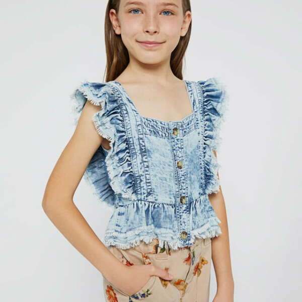 MAYORAL Rifľová blúzka modrá Ruffles blouse blue 6124 | Welcomebaby.sk