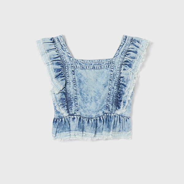MAYORAL Rifľová blúzka modrá Ruffles blouse blue 6124 | Welcomebaby.sk