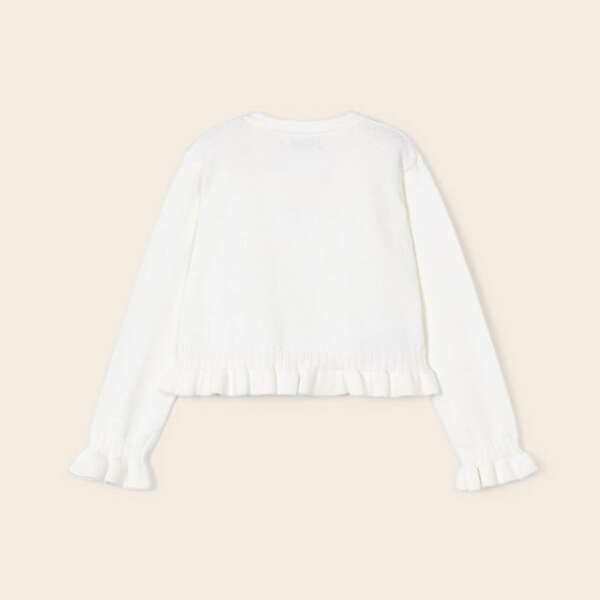 MAYORAL Sveter s jemným vzorom a volánmi krémový Sweater with a delicate pattern and ruffles natural 3345 | Welcomebaby.sk