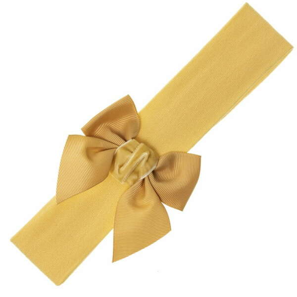 Čelenka horčicová s kombinovanou mašľou Headband with combined hairbow curry | Welcomebaby.sk