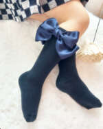 MEIA PATA Podkolienky tmavomodré s dvojitou saténovou mašľou Kneesocks navy blue with double satin bow 1102M | Welcomebaby.sk