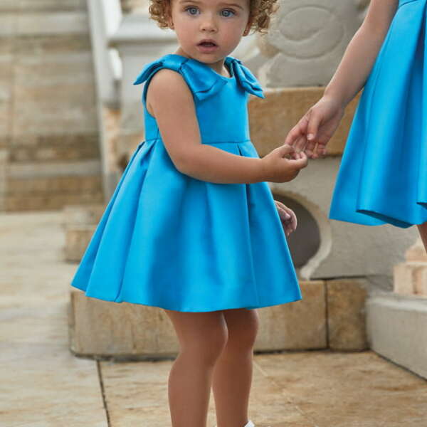 ABEL & LULA Spoločenské šaty modré na ramenách s mašľami Dress baby blue 5020 | Welcomebaby.sk