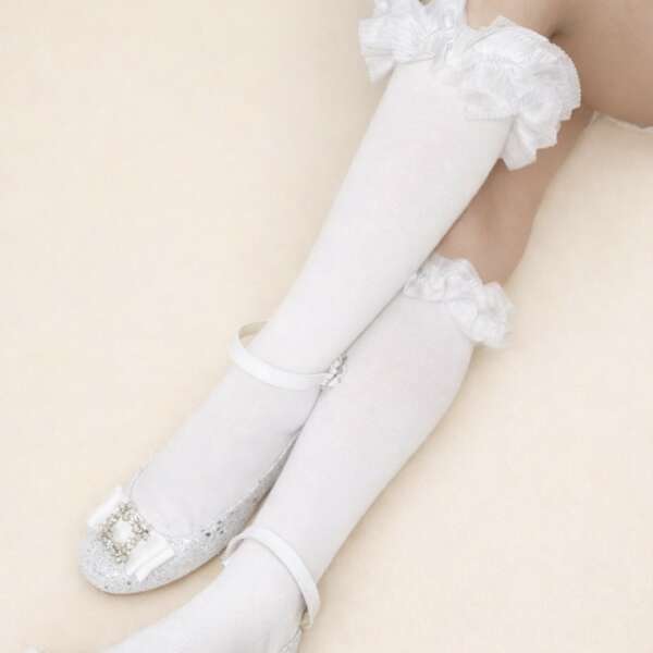 MEIA PATA Podkolienky s tylovým volánom biele Knee high socks dancers tulle white 1061M | Welcomebaby.sk