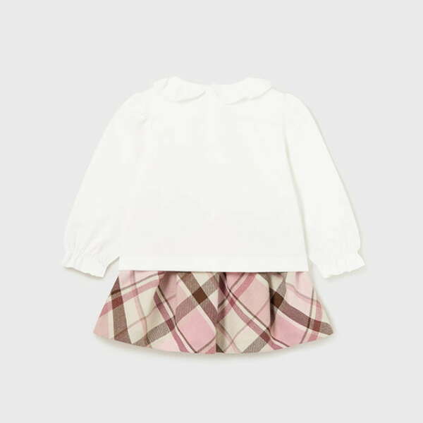 MAYORAL Sukňový set s tričkom s dlhým rukávom a károvanou sukňou ružový Plaid skirt set rose 2995 | Welcomebaby.sk
