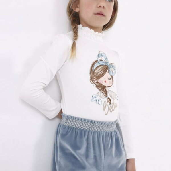 MAYORAL Dievčenské tričko s dlhým rukávom s potlačou postavičky biele Long sleeve tshirt white 4001 | Welcomebaby.sk
