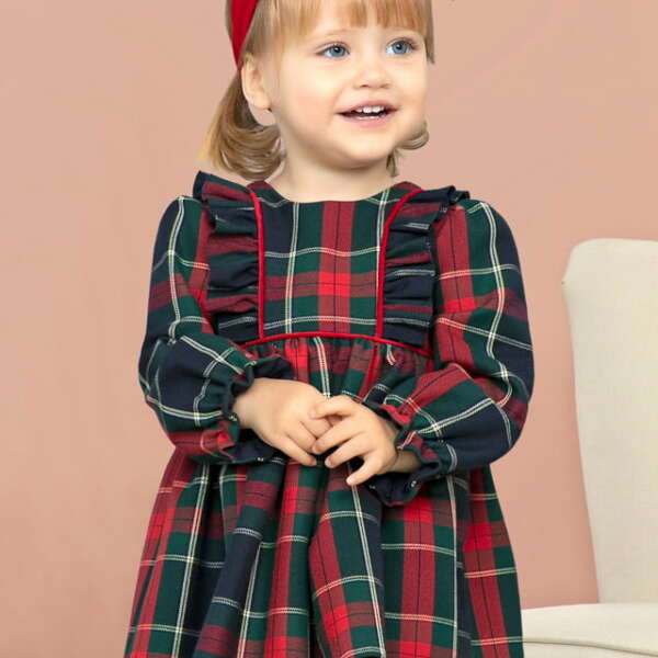 ABEL & LULA Kárované šaty modré s dlhým rukávom pre bábätká Plaid dress navy 5512 | Welcomebaby.sk