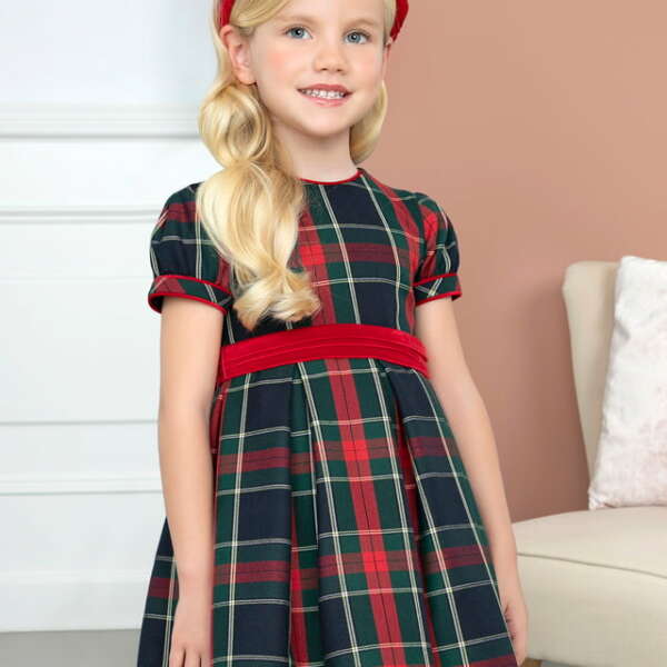ABEL & LULA Kárované šaty s mašľou modré Plaid dress navy 5530 | Welcomebaby.sk