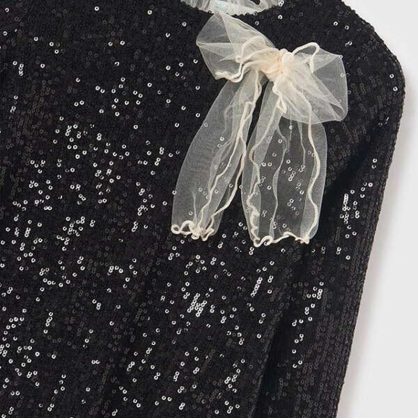ABEL & LULA Flitrované šaty čierne s dlhým rukávom a mašľou Glitter dress 5532 | Welcomebaby.sk