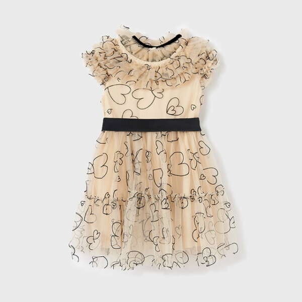 ABEL & LULA Dievčenské tylové šaty so srdiečkami a opaskom Hearts flocked tulle dress 5540 | Welcomebaby.sk