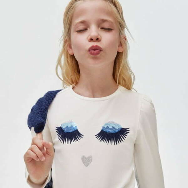 MAYORAL Dievčenské tričko s dlhým rukávom a obrázkom biele Long sleeve tshirt white 7041 | Welcomebaby.sk