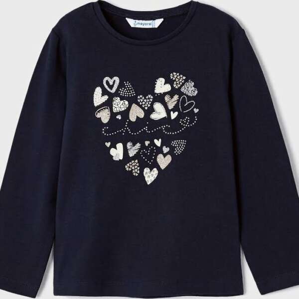 MAYORAL Dievčenské tričko s dlhým rukávom so srdiečkami tmavomodréLong sleeve tshirt navy 178 | Welcomebaby.sk