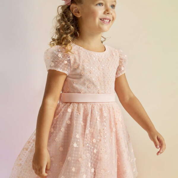 ABEL & LULA Tylové šaty s opaskom s mašľou marhuľové Girls tulle sequin dress pastel 5023 | Welcomebaby.sk