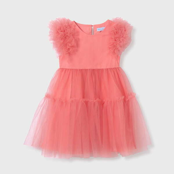 ABEL & LULA Tylové šaty s nariasenými rukávmi Tulle dress 5047 salmon | Welcomebaby.sk