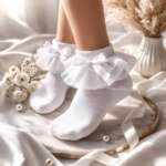 MEIA PATA Ponožky biele s tylovým volánom a mašličkou Socks tulle white 3037S | Welcomebaby.sk