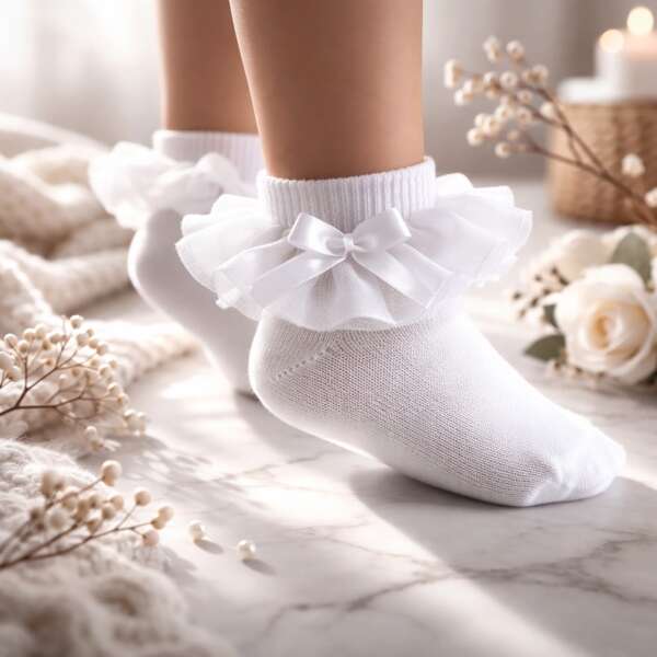 MEIA PATA Ponožky biele s tylovým volánom a mašličkou Socks tulle white 3037S | Welcomebaby.sk