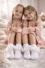 MEIA PATA Ponožky biele s tylovým volánom a mašličkou Socks tulle white 3037S | Welcomebaby.sk