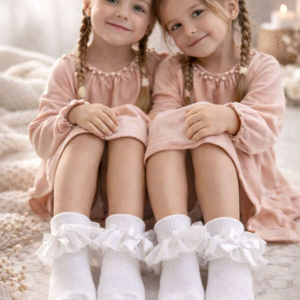 MEIA PATA Ponožky biele s tylovým volánom a mašličkou Socks tulle white 3037S | Welcomebaby.sk